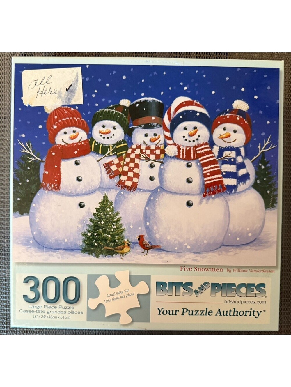 Bits and Pieces Five Snowmen 300-Piece Christmas Jigsaw Puzzle Cardboard 46723